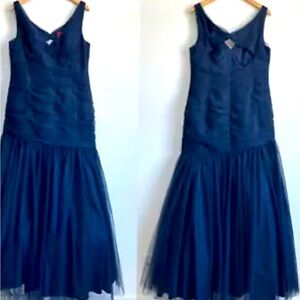 Monique Lhuillier Elegant Navy Blue Evening Dress! With Accessories!